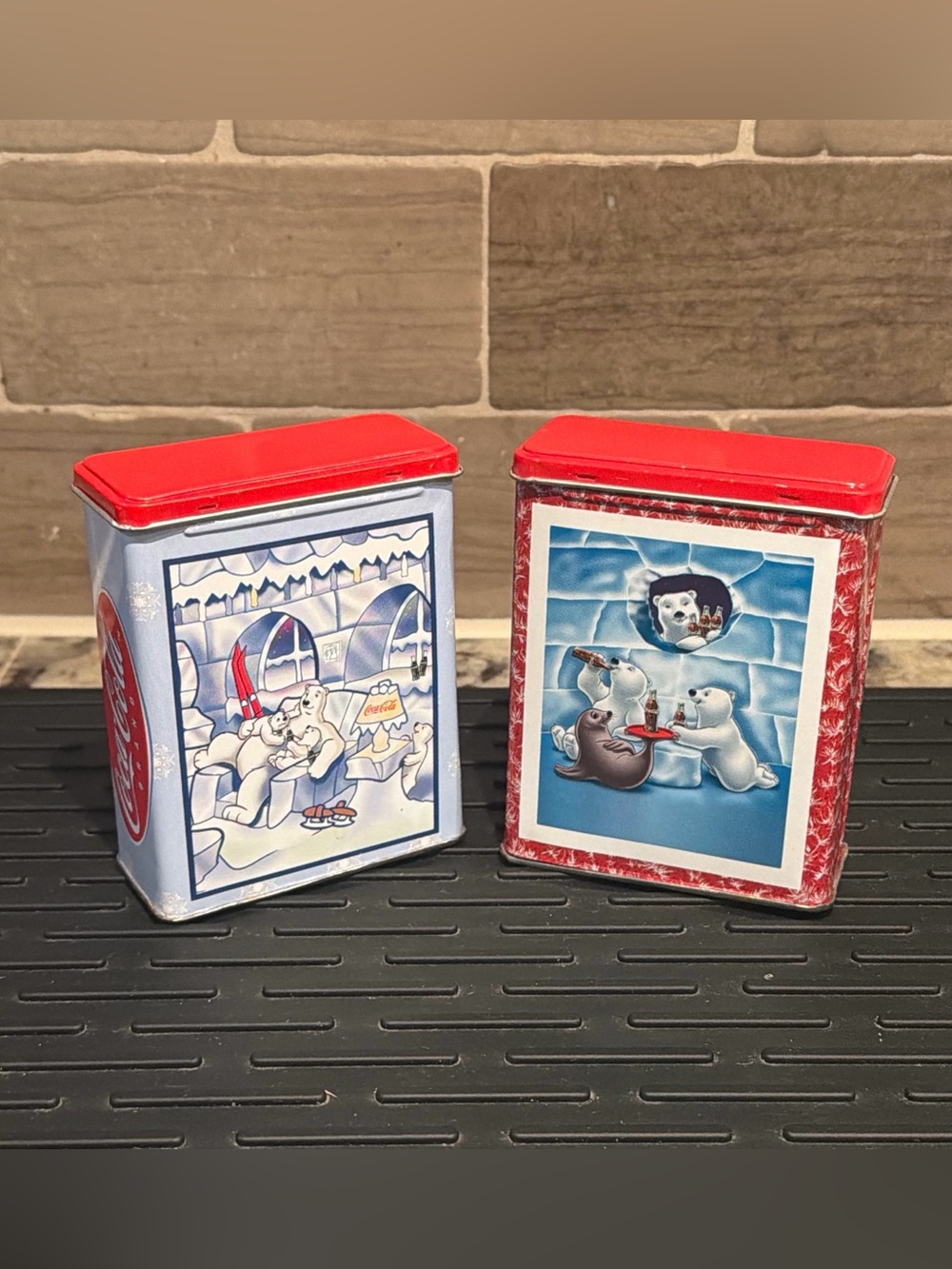 Vintage Coca Cola Polar Bear Puzzle Tins Set of 2 Collectible Holiday Cans